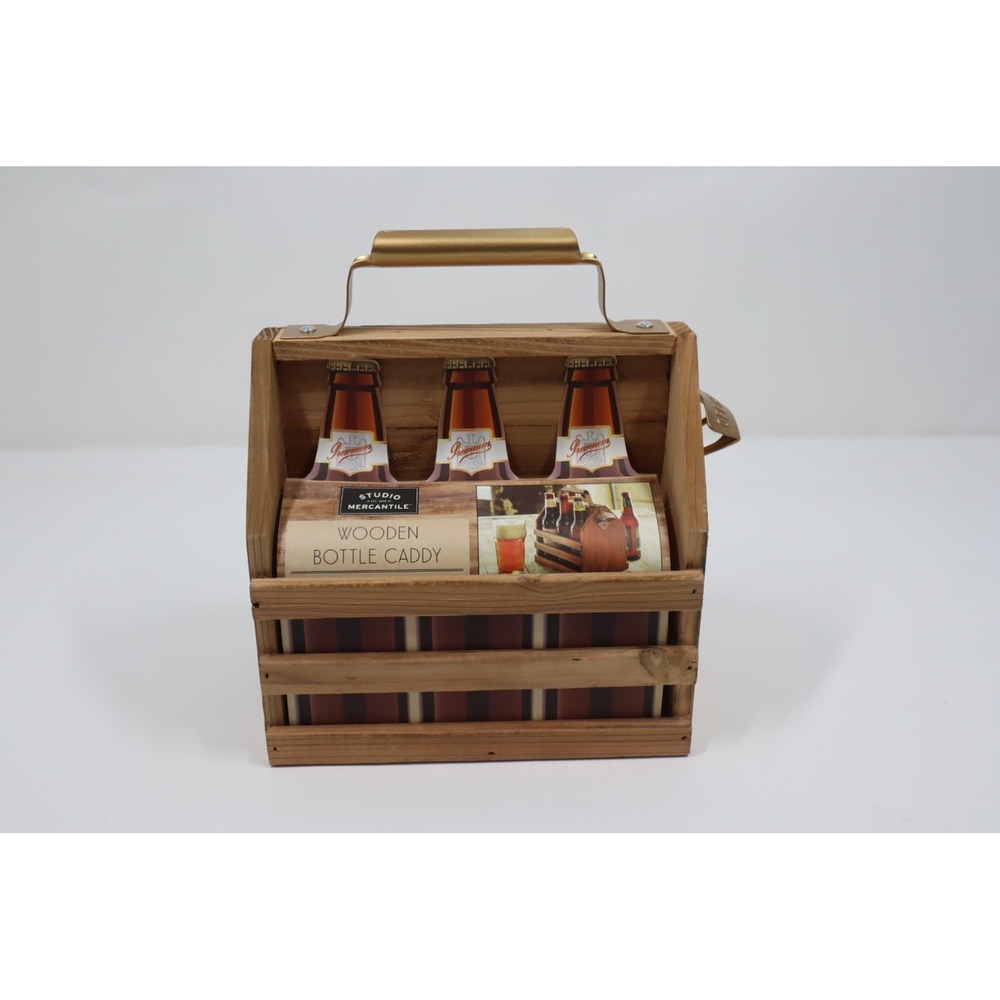Studio Mercantile Wooden 6-pack Bottle Caddy - Dark Brown / Gold‎